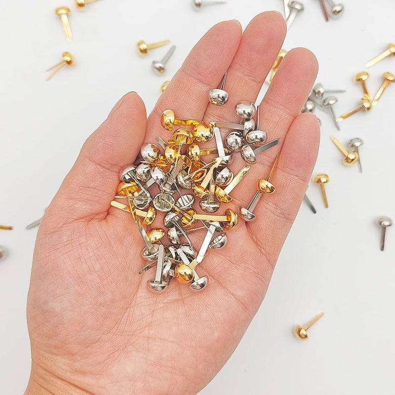 IOUALEY 200 Pcs 1/2 Inch Brass Paper Fasteners, 7 MM Head, Mini Brad Round Fastener Paper Clips, Round Head Split Pins for Paper Crafts Scrapbooking Cards Photo Walls DIY (Gold & Silver) - Image 3